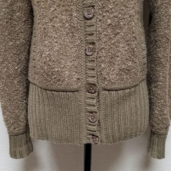 𝅺RARE Retro Moda International Brown Popcorn Boucle Wool Blend Ribbed Cardigan - Picture 8 of 15